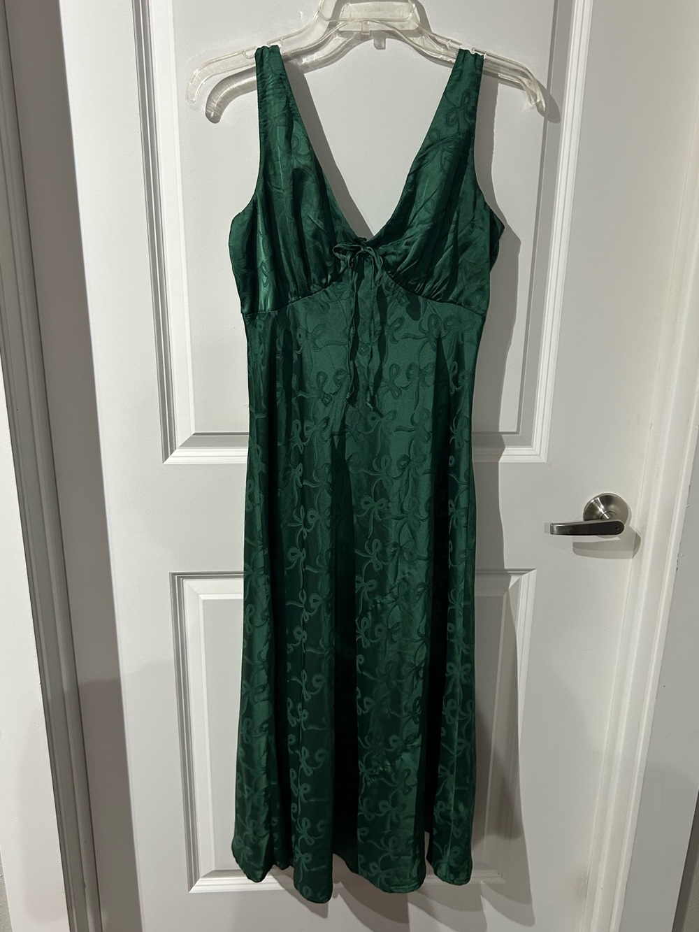 Emerald Green Satin Bow Dress